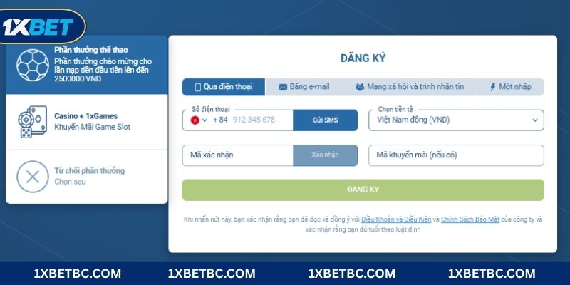Xác thực số điện thoại và đăng ký tài khoản 1XBET nhanh chóng